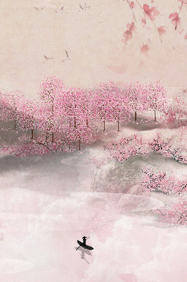 Rolgordijn voor het raam Kersenbloesemtuin