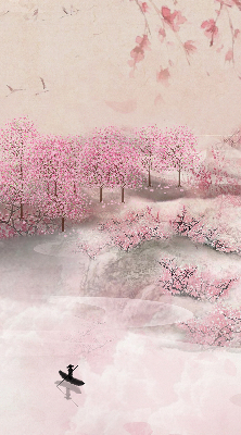 Rolgordijn voor het raam Kersenbloesemtuin