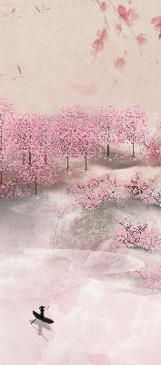 Rolgordijn voor het raam Kersenbloesemtuin