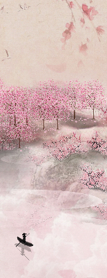 Rolgordijn voor het raam Kersenbloesemtuin