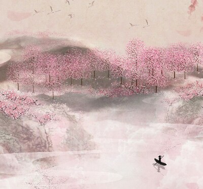 Rolgordijn voor het raam Kersenbloesemtuin