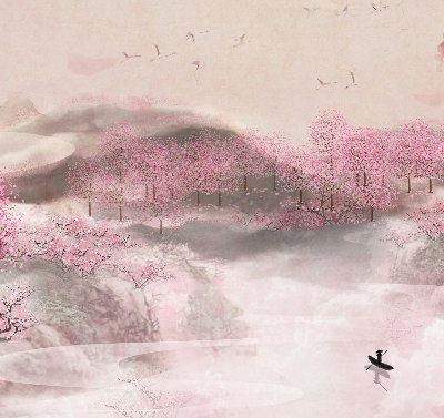 Rolgordijn voor het raam Kersenbloesemtuin