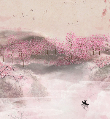 Rolgordijn voor het raam Kersenbloesemtuin