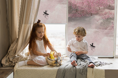 Rolgordijn voor het raam Kersenbloesemtuin