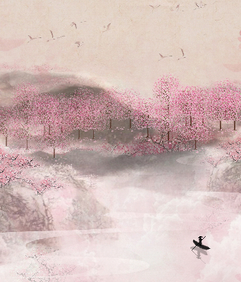 Rolgordijn voor het raam Kersenbloesemtuin