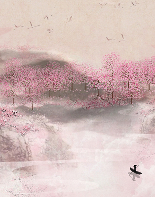 Rolgordijn voor het raam Kersenbloesemtuin