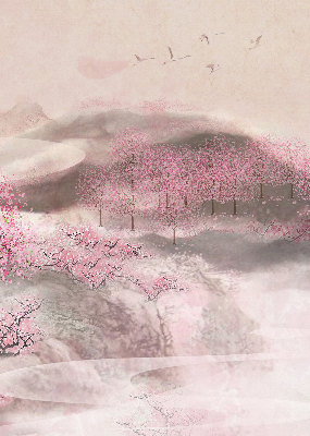 Rolgordijn voor het raam Kersenbloesemtuin