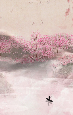 Rolgordijn voor het raam Kersenbloesemtuin