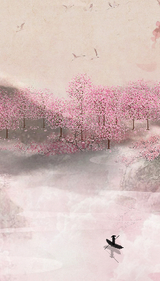 Rolgordijn voor het raam Kersenbloesemtuin