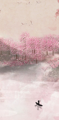 Rolgordijn voor het raam Kersenbloesemtuin