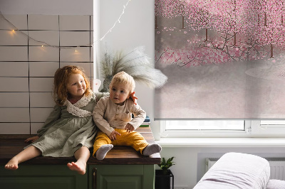 Rolgordijn voor het raam Kersenbloesemtuin