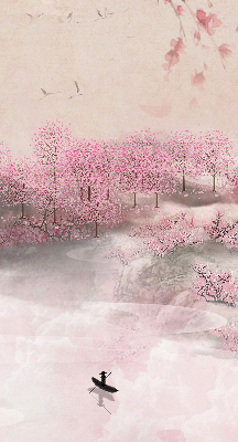 Rolgordijn voor het raam Kersenbloesemtuin