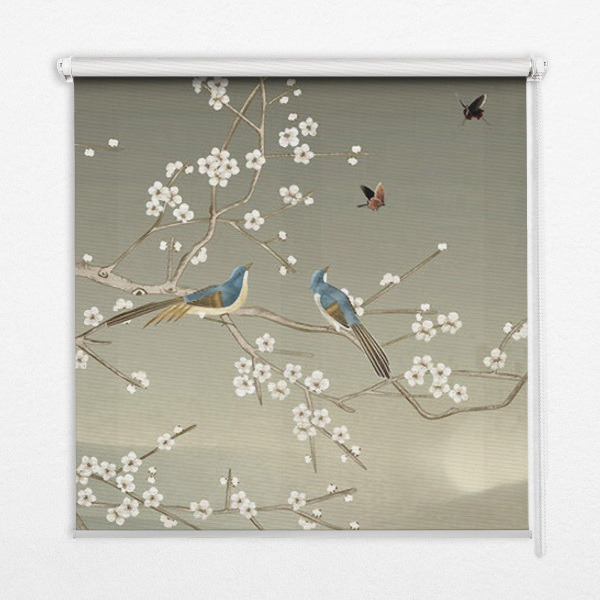 Rolgordijn voor het raam Vogels op een tak
