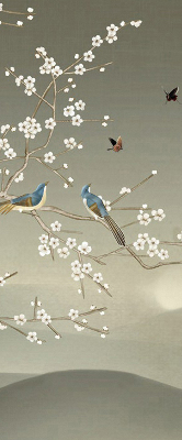 Rolgordijn voor het raam Vogels op een tak