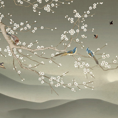 Rolgordijn voor het raam Vogels op een tak