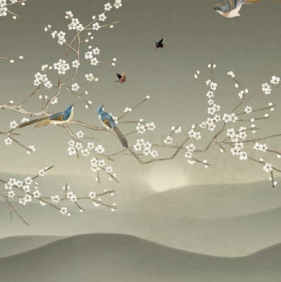 Rolgordijn voor het raam Vogels op een tak