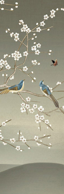 Rolgordijn voor het raam Vogels op een tak