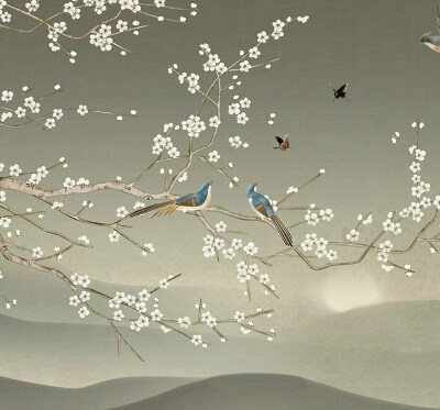 Rolgordijn voor het raam Vogels op een tak