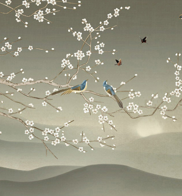 Rolgordijn voor het raam Vogels op een tak