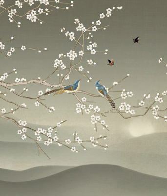 Rolgordijn voor het raam Vogels op een tak