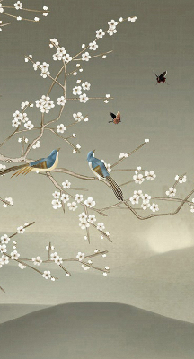 Rolgordijn voor het raam Vogels op een tak