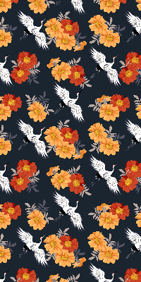 Rolgordijn verduisterend Bloemen en kraanvogels