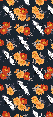 Rolgordijn verduisterend Bloemen en kraanvogels