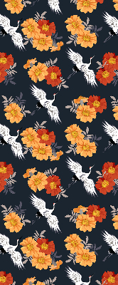 Rolgordijn verduisterend Bloemen en kraanvogels