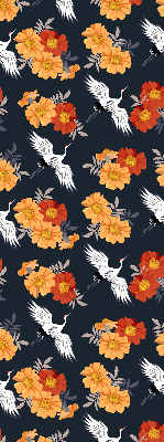 Rolgordijn verduisterend Bloemen en kraanvogels