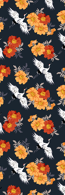 Rolgordijn verduisterend Bloemen en kraanvogels