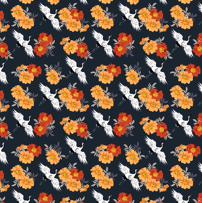 Rolgordijn verduisterend Bloemen en kraanvogels