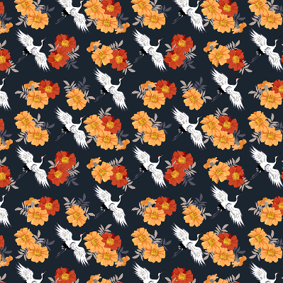 Rolgordijn verduisterend Bloemen en kraanvogels