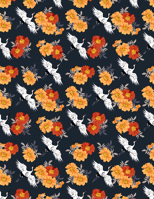 Rolgordijn verduisterend Bloemen en kraanvogels