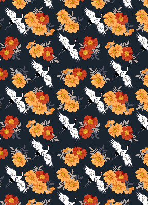 Rolgordijn verduisterend Bloemen en kraanvogels