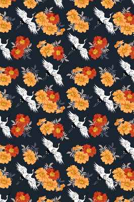 Rolgordijn verduisterend Bloemen en kraanvogels