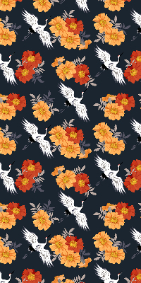 Rolgordijn verduisterend Bloemen en kraanvogels