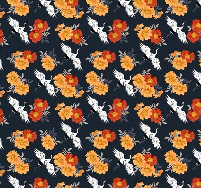 Rolgordijn verduisterend Bloemen en kraanvogels