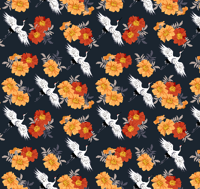 Rolgordijn verduisterend Bloemen en kraanvogels