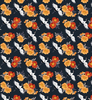 Rolgordijn verduisterend Bloemen en kraanvogels