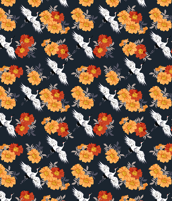 Rolgordijn verduisterend Bloemen en kraanvogels