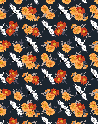 Rolgordijn verduisterend Bloemen en kraanvogels