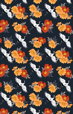 Rolgordijn verduisterend Bloemen en kraanvogels