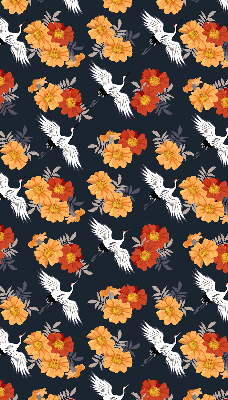 Rolgordijn verduisterend Bloemen en kraanvogels