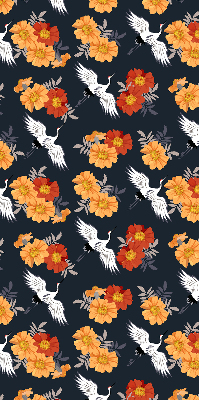 Rolgordijn verduisterend Bloemen en kraanvogels