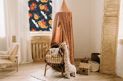 Rolgordijn verduisterend Bloemen en kraanvogels