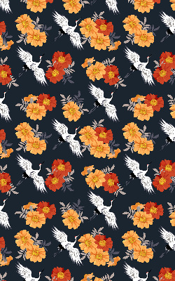 Rolgordijn verduisterend Bloemen en kraanvogels