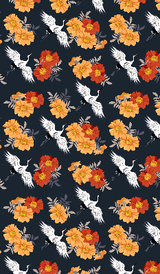 Rolgordijn verduisterend Bloemen en kraanvogels