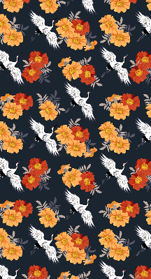 Rolgordijn verduisterend Bloemen en kraanvogels