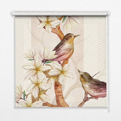 Rolgordijn verduisterend Vogels op een boom met bloemen