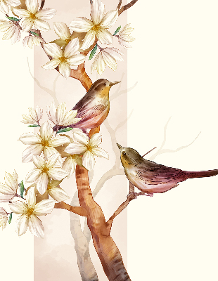 Rolgordijn verduisterend Vogels op een boom met bloemen
